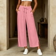 thumbnail image 3 of Luvrsol Flowy Pants for Women Plus Size Wide Leg High Waist Breathable Casual Slacks with Side Pockets S-2XL, 3 of 7