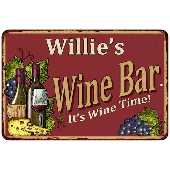 Willie's Red Wine Bar Sign 8 x 12 High Gloss Metal 208120054266