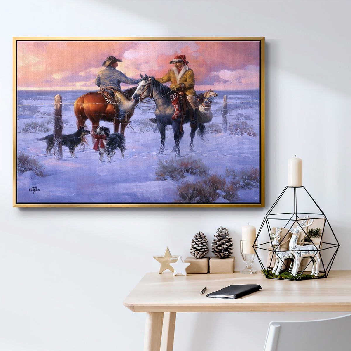 Sharin' Christmas with the Neighbors - Framed Gallery Wrapped Holiday Canvas - 17 x 25 - Gold Frame