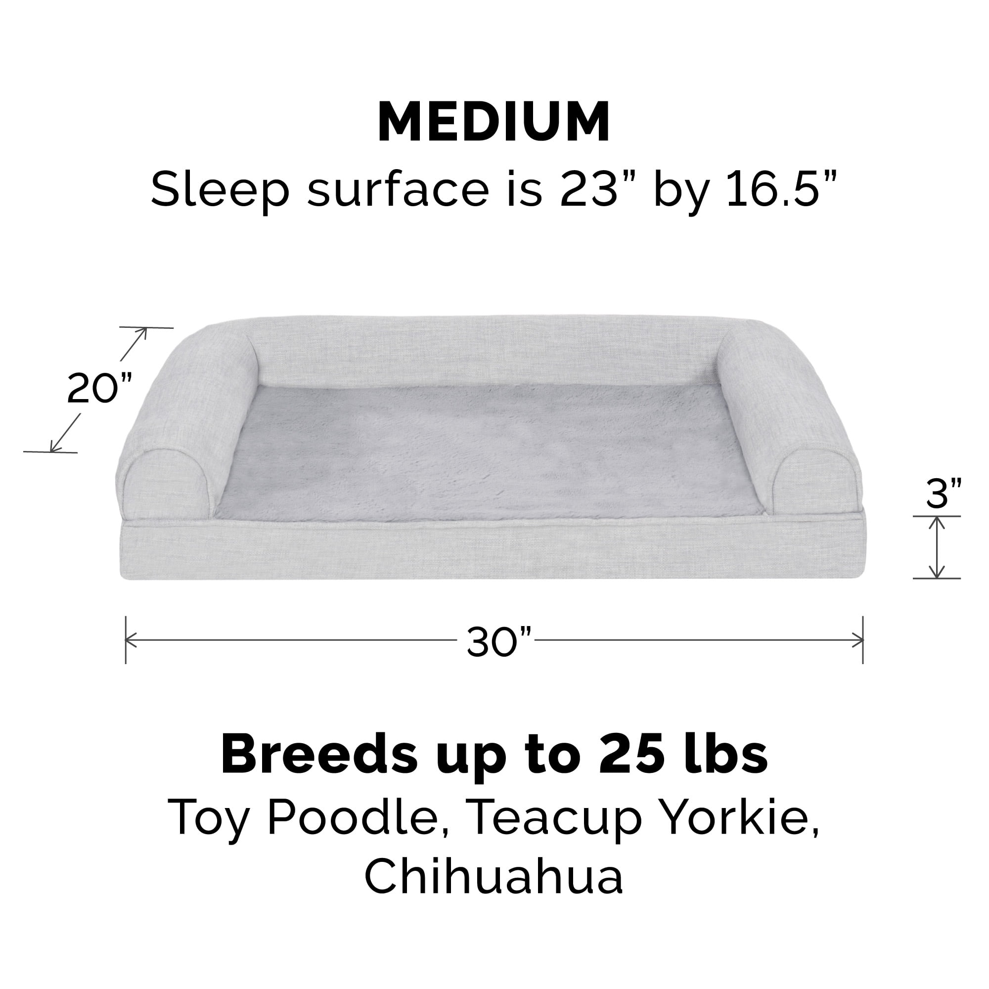 FurHaven Pet Products Plush & Performance Linen Orthopedic Sofa Pet Bed for Dogs & Cats - Mist Gray, Medium
