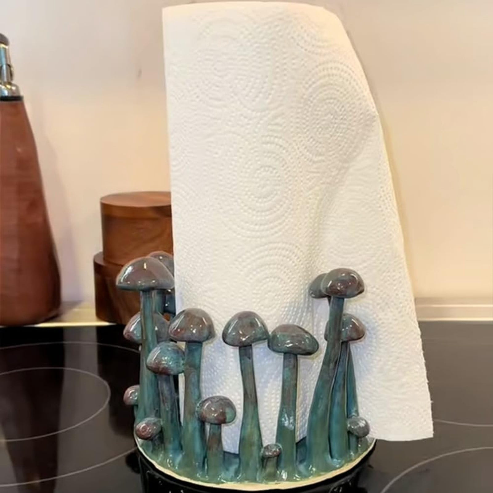 WEIWEIGG Mushroom Paper Towel Holder, Freestanding Countertop Dispenser for Kitchen, Easy Tear Access, Plastic, Whimsical Design, Fits Standard Rolls, Durable