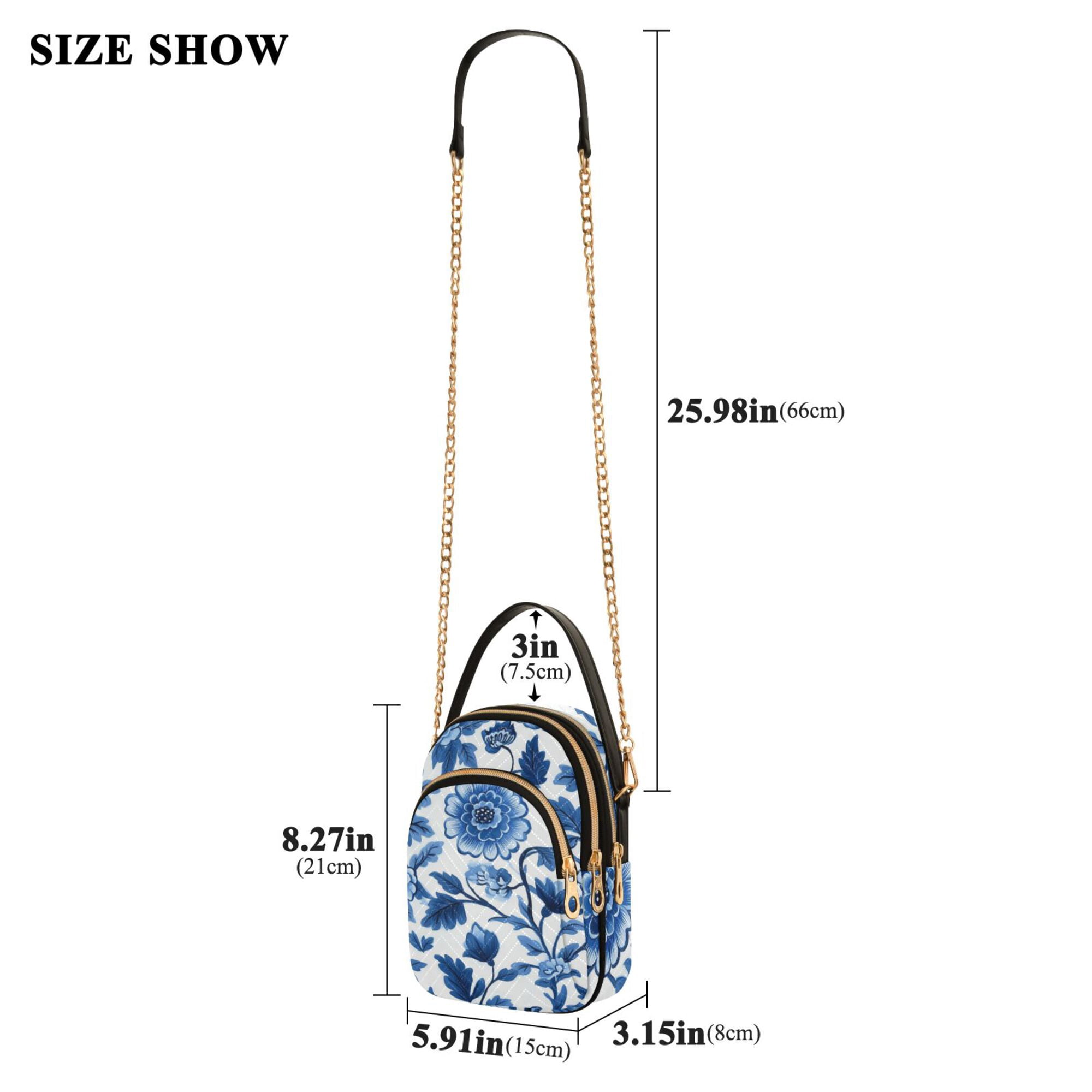 FORMRS Crossbody Bag for Women Quilted Travel Shoulder Cell Phone Purse with Chain Strap Handbag, Blue Floral Pattern