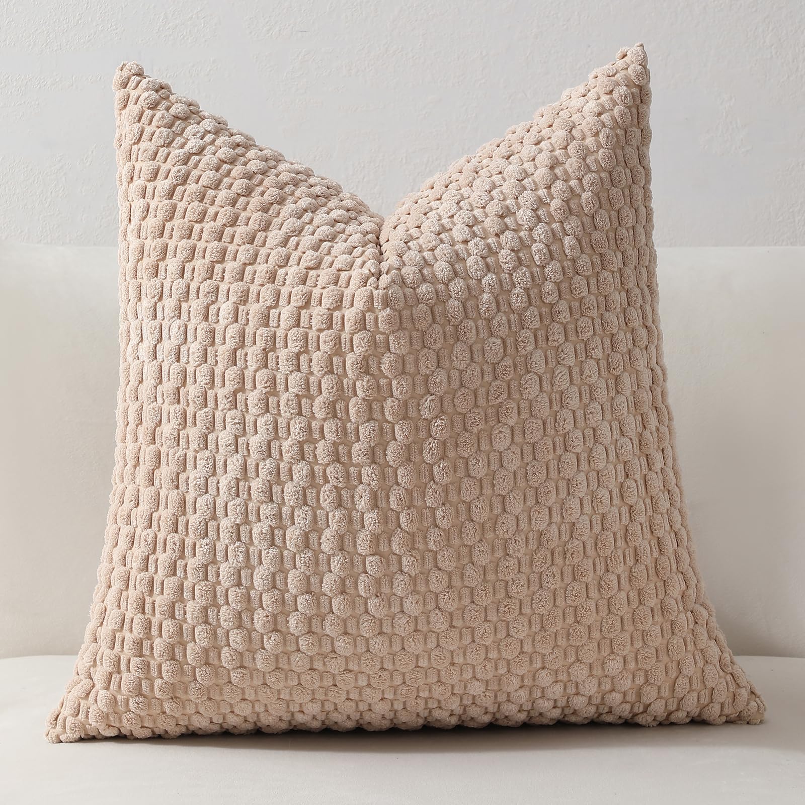 4-Piece 20x20/18x18 Inch Corduroy Sofa Pillow Covers, Neutral Bohemian Decorative Square Pillowcases For Living Room Bedroom