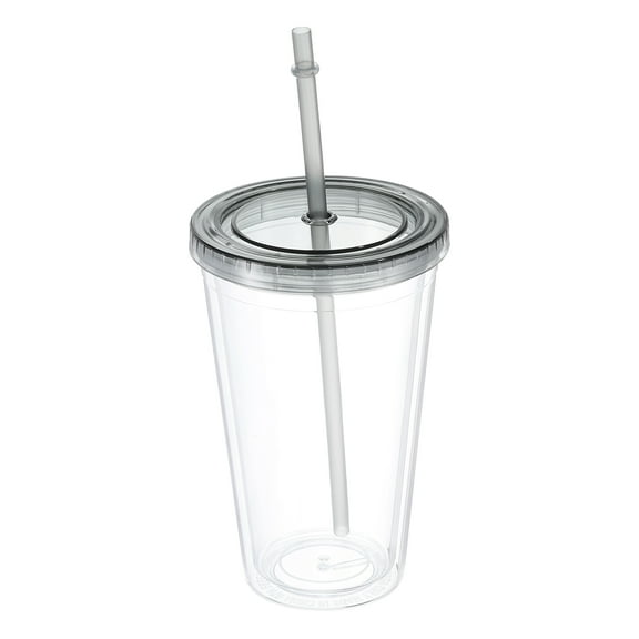 Acrylic Tumbler with Lid and Straw, 16 Oz Reusable Double Wall Cups, Clear Travel Tumblers (Black)