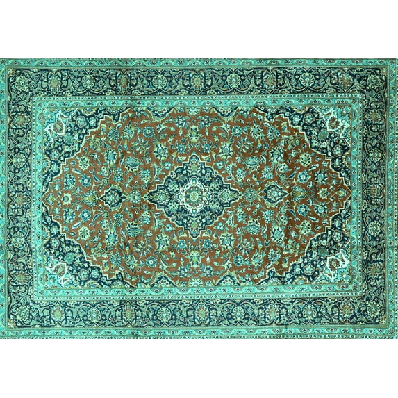 Ahgly Company Indoor Rectangle Medallion Turquoise Blue Traditional Area Rugs, 5' x 8'