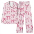 thumbnail image 7 of successthop Bow Pajamas Womens Long Sleeve Lapel Button Up Sleepwear and Pj Pant Comfortable Nightwear with Pockets Pink, 7 of 7