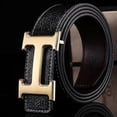 thumbnail image 4 of New Style Business Leisure Genuine PU Leather H Smooth Buckle Litchi Grain Belt For Men (FMY), 4 of 5