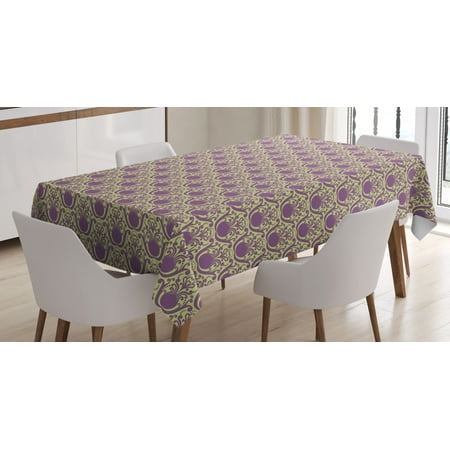 Victorian Tablecloth, Vintage Damask Style Abstract Motifs with Curlicues Old Style, Rectangular Table Cover for Dining Room Kitchen, 60 X 90 Inches, Antique Fuchsia Pale Green, by Ambesonne