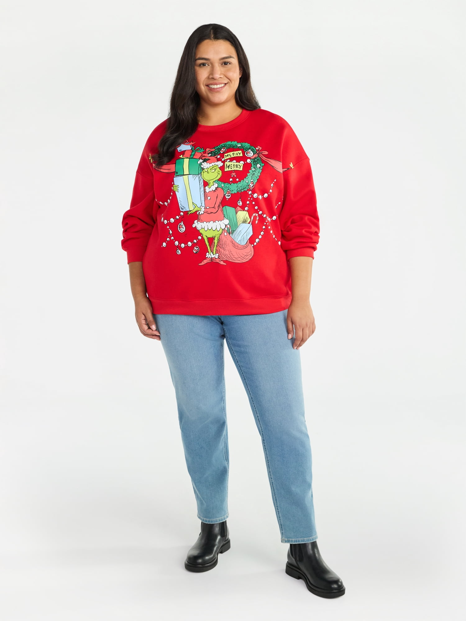 Dr. Seuss The Grinch Women's Plus Light-Up Graphic Fleece Sweatshirt, Sizes 1X-4X