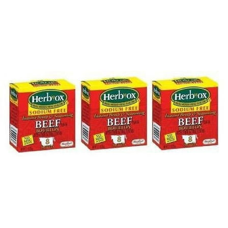 Herb-Ox Instant Broth & Seasoning Sodium Free Beef Bouillon Packets 3 Pack