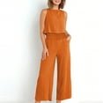thumbnail image 2 of Women's Summer Cotton Linen Two Piece Casual Sets Sleeveless Tank Tops with High Waist Wide Leg Palazzo Pants Solid Loungewear Orange,S, 2 of 7