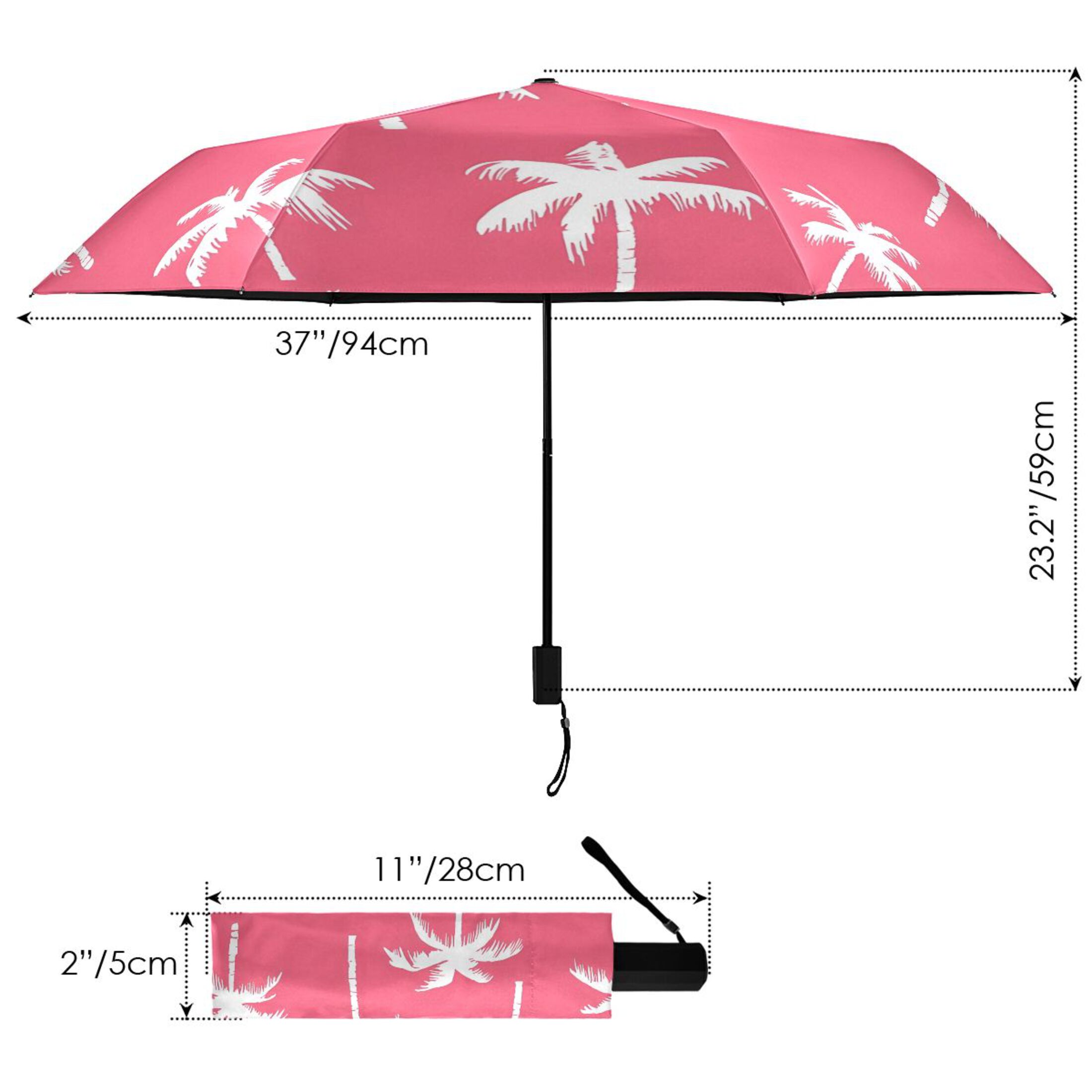 ALAZA Palm Tree-a3 UPF 50+ Compact Folding Umbrella for Rain Travel Umbrella Packable