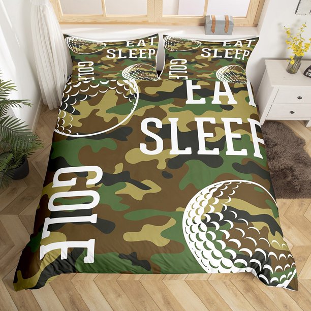 YST Golf Bedding Twin Camouflage Duvet Cover, Eat Sleep Golf Print