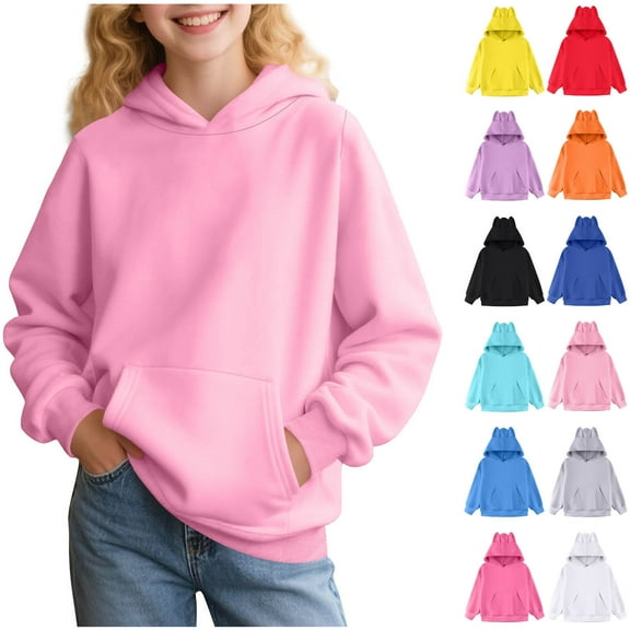 HomeDM Unisex Kids Hoodie Long Sleeve Pullover Hooded Sweatshirt Boys Girls Basic Solid Color Sports Tops Fall Winter Outfit 2-15 Years