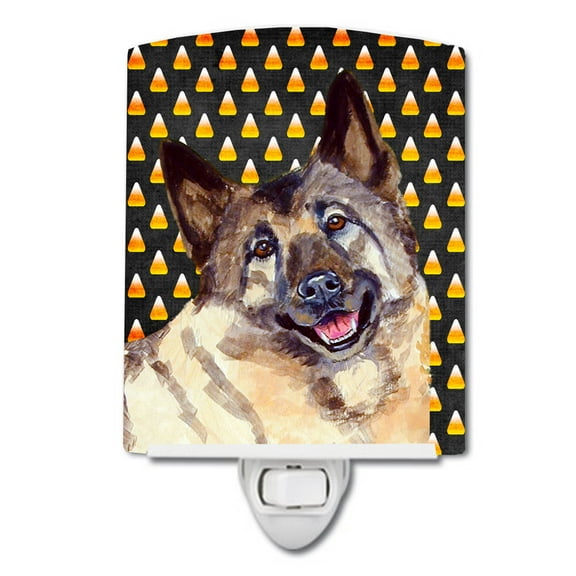 Caroline's Treasures LH9048CNL Norwegian Elkhound Candy Corn Halloween Portrait Ceramic Night Light, 6x4x3", multicolor