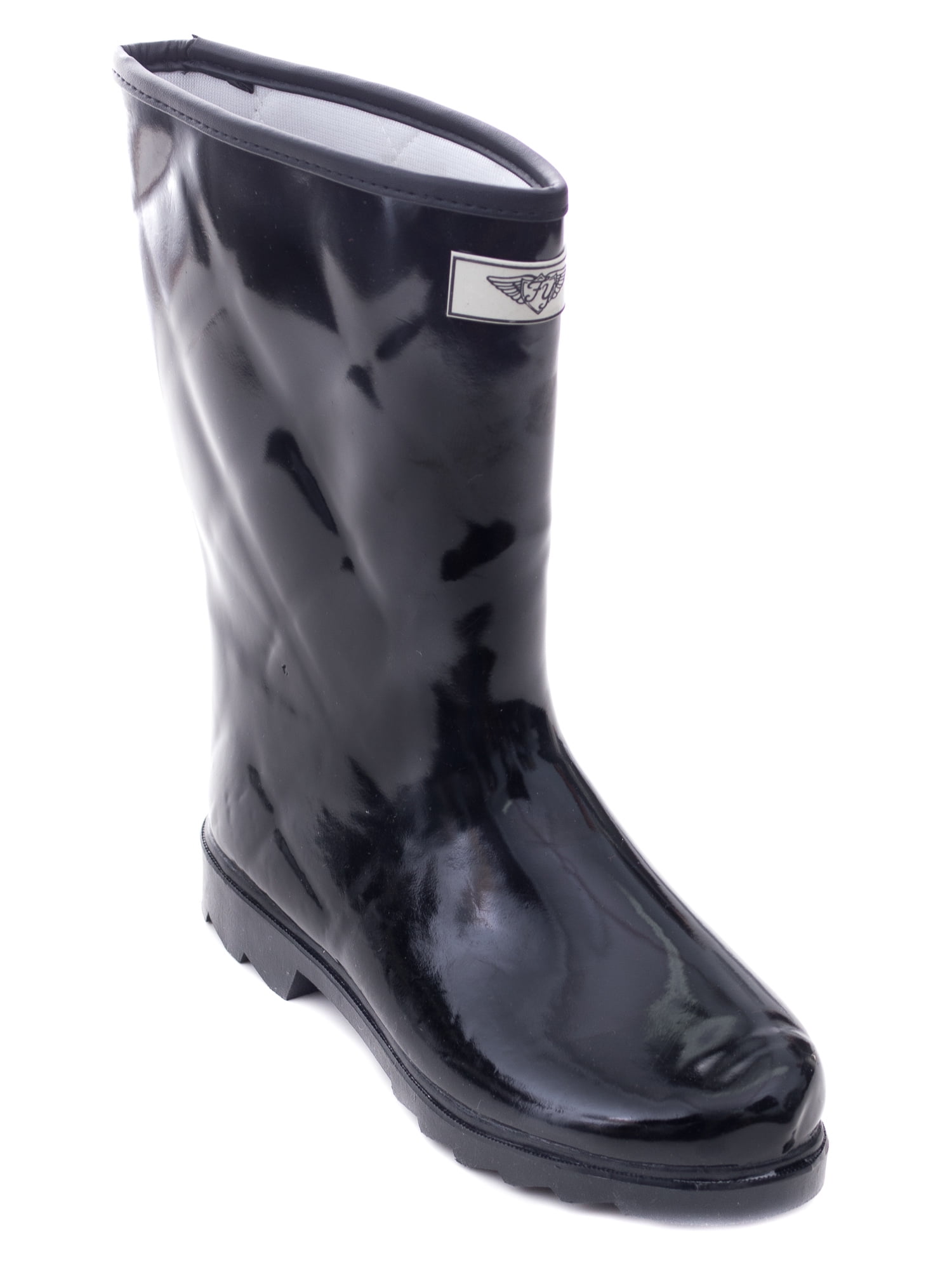 Women Mid Rise Quilted Black Rubber Rain Boots