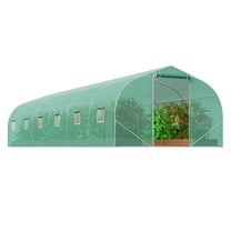 KFFKFF Walk-in Tunnel Greenhouse, 30x10x7 ft, Featuring a Durable Galvanized Steel Frame and Green PE Covering, Equipped with a Roll-up Zipper Door and 12 Ventilation Windows, Pointed Top