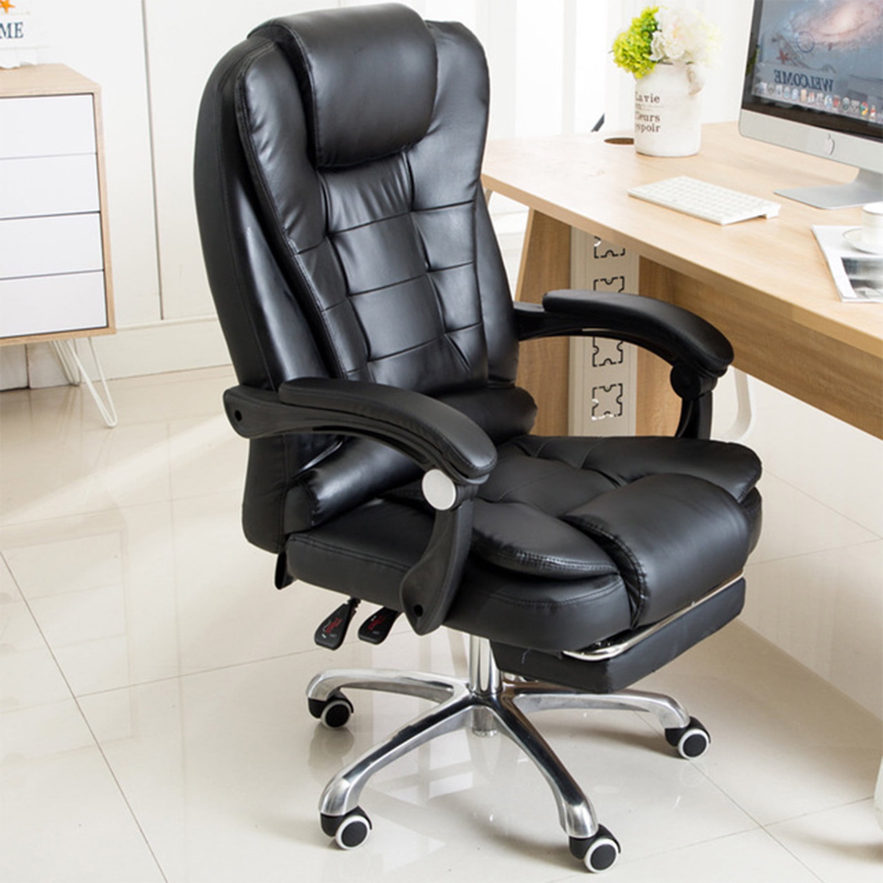 Office Chair Leather Massage Recliner Gaming Chair Computer Desk Chair Footrest 