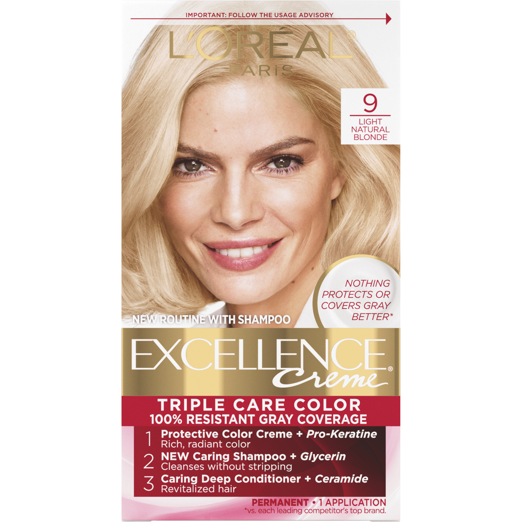 L'Oreal Paris Excellence Creme Permanent Hair Color, 9 Light Natural