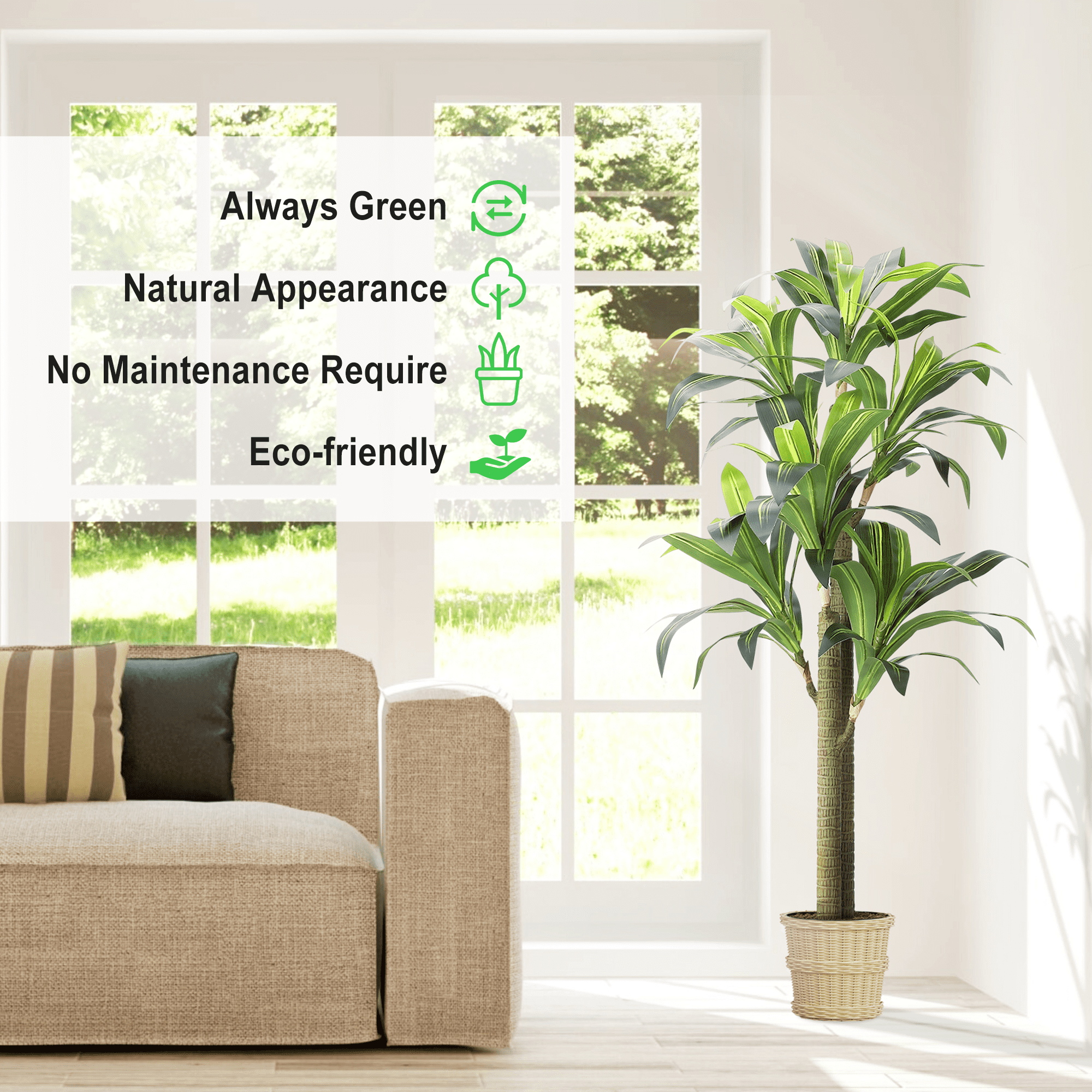 Artificial Dracaena Tree, 5.4 ft Tall Fake Dracaena Plant with Pot, Faux Topiary Yucca Trees for Office Home Living Room Porch Patio DéCor