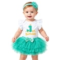 thumbnail image 4 of Rhuody 9-12 Months Infant Outfits For Girl Short Sleeve Birthday Dress Crewneck Romper Skirt For First Birthday Celebration Simple Wear Green, 4 of 5