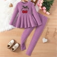 thumbnail image 2 of Taybagh Toddler Outfits for Girls Ruffle Kntting 5t Girls Clothes Spring Cute Print Top with Skirt Solid Color Leggings Sets, 2 of 4