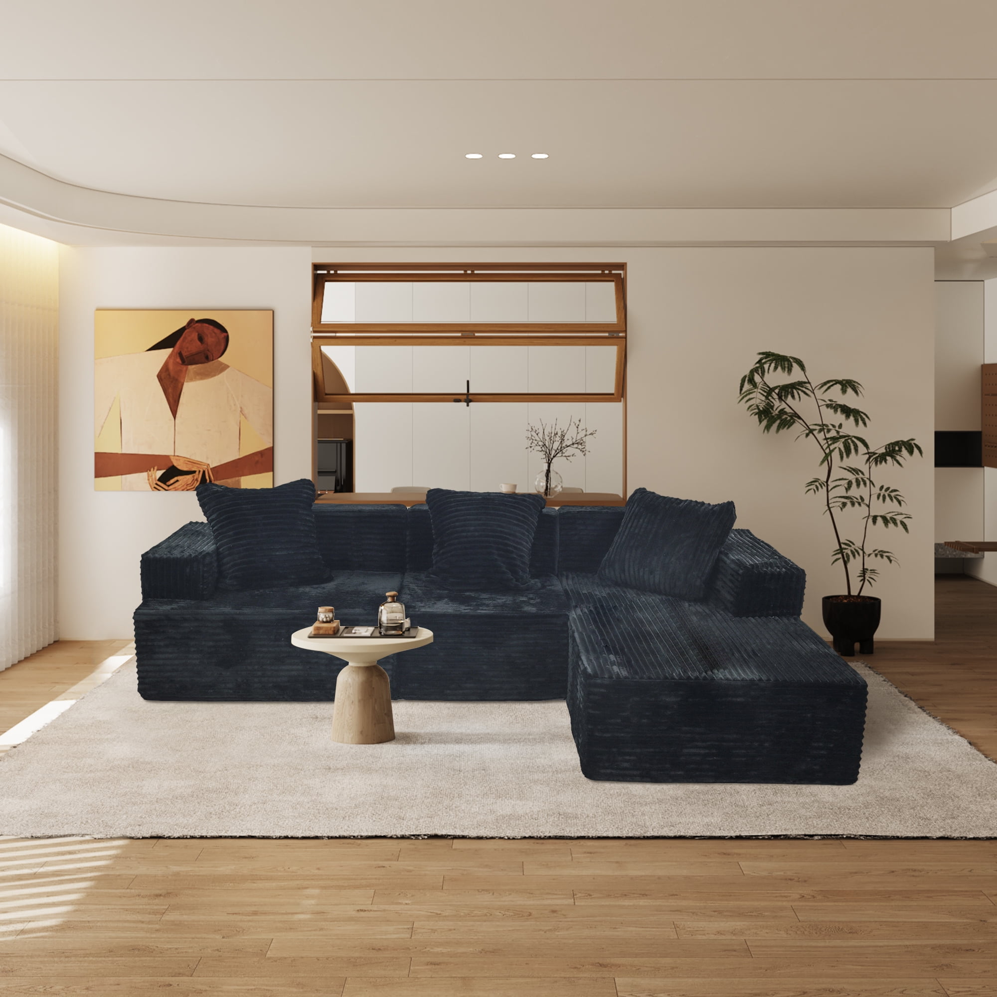 Leumius 102" Cloud Sectional Sofa with L-Shape Chaise,Modular L-Shape Sofa Couch with Chaise and Deep Seat,Upholstered Boneless Couches for Living Room Bedroom,Black