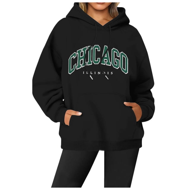 WEAIXIMIUNG Chandails en Molleton pour Femmes Tendance Zip 2024 Nouveau Pull à Col Rond Imprimé Lettres pour Femmes Pull à Manches Longues de Rue Chandail à Capuchon
