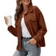 thumbnail image 1 of Chaqueta de pana para mujer, color sólido, cuello vuelto, manga larga, botón, abrigo informal de inv Abanopi Camello/Pequeña, 1 of 7