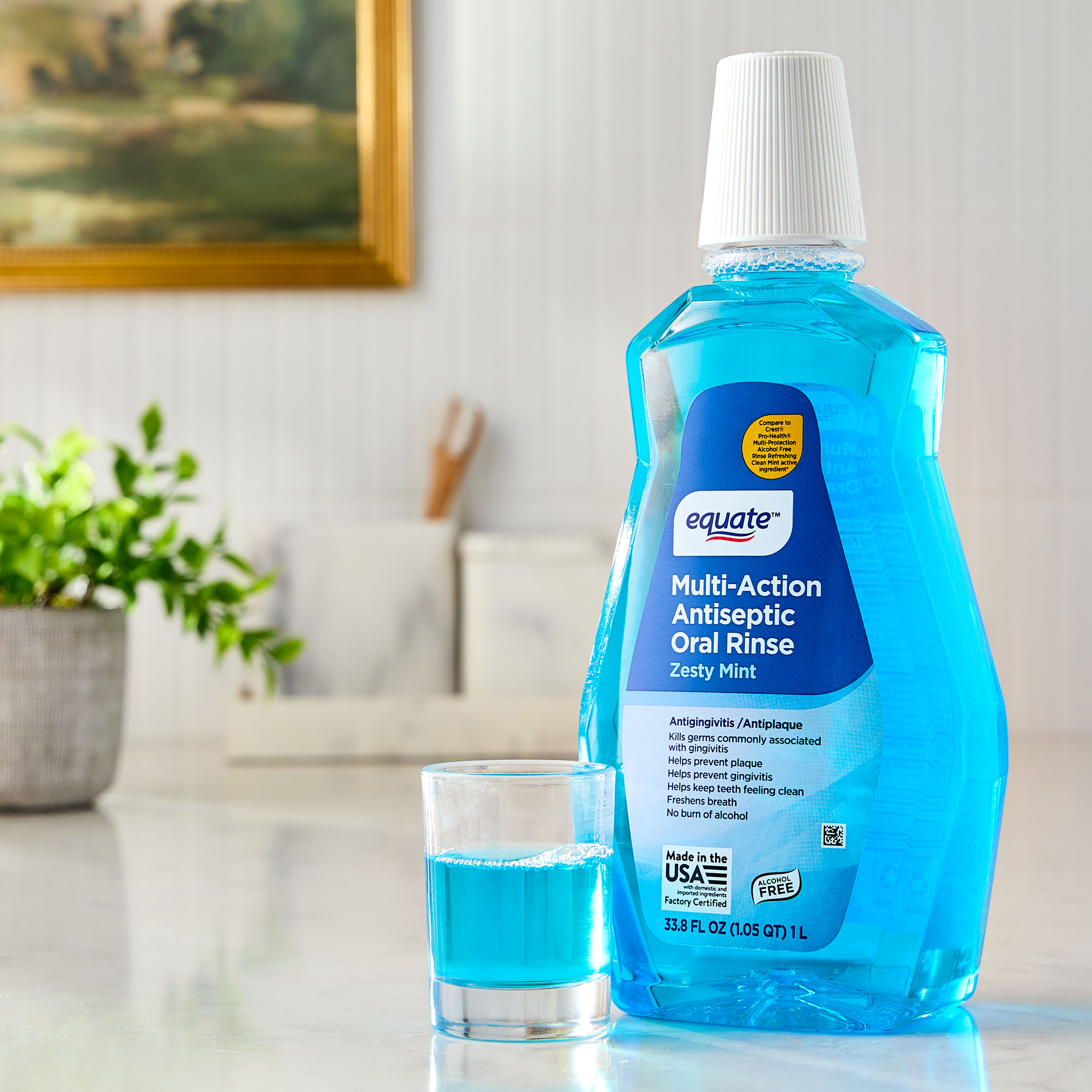 Enjuague Bucal Antiséptico Multi-Acción sin Alcohol, Menta Fresca, 1 L 2
