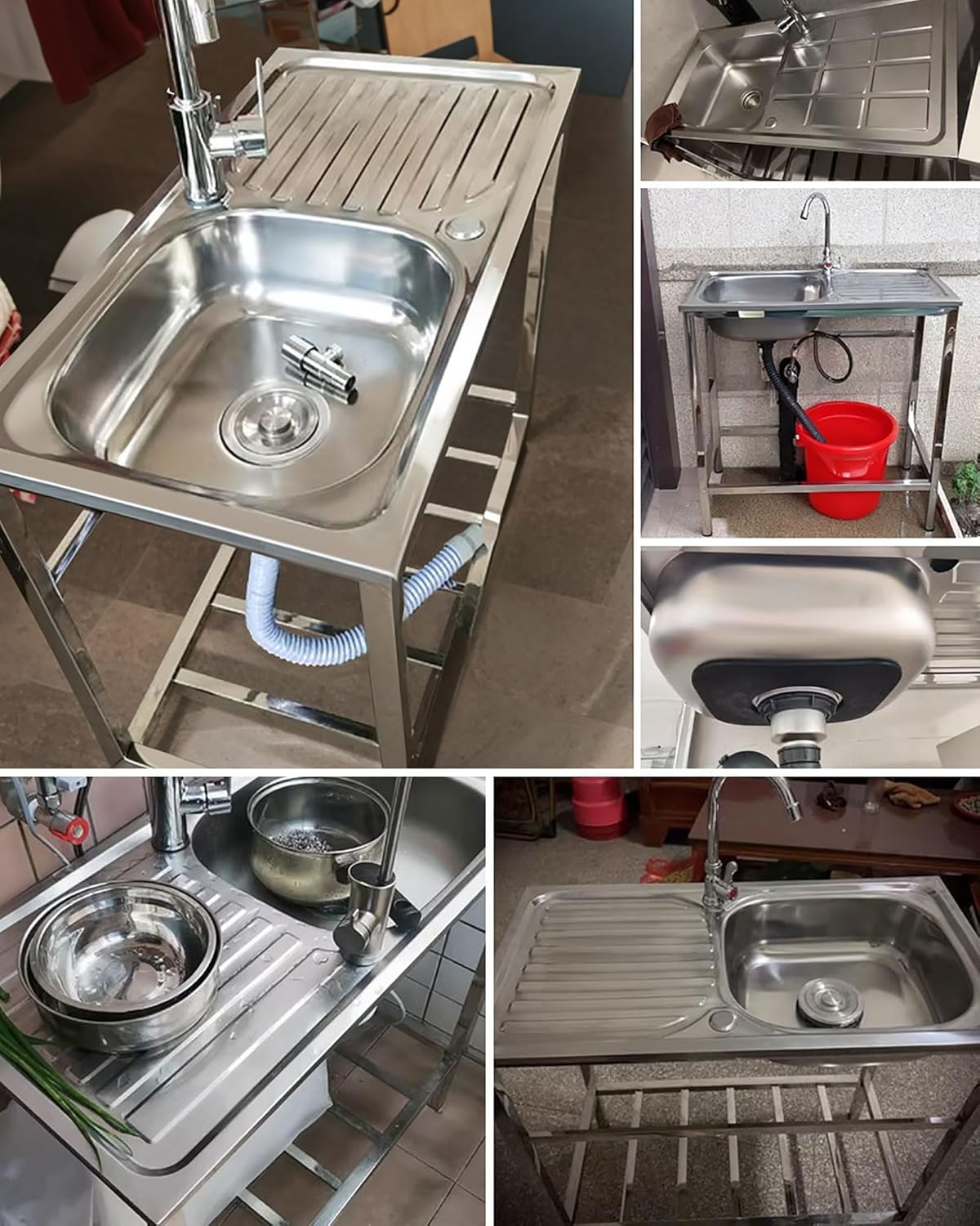 Freestanding Stainless Steel Utility Sink Outdoor Garden Kitchen Sink Single Bowl Commercial Restaurant Sink Set with Faucet for Backyard Camping Garage Laundry Room Easy to Wash(29.5x15.5xH29.5in)