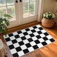 thumbnail image 3 of Softlife Classic Milk Flannel Checkered Rug for Living Room, 2' x 3', Black & White, 3 of 9