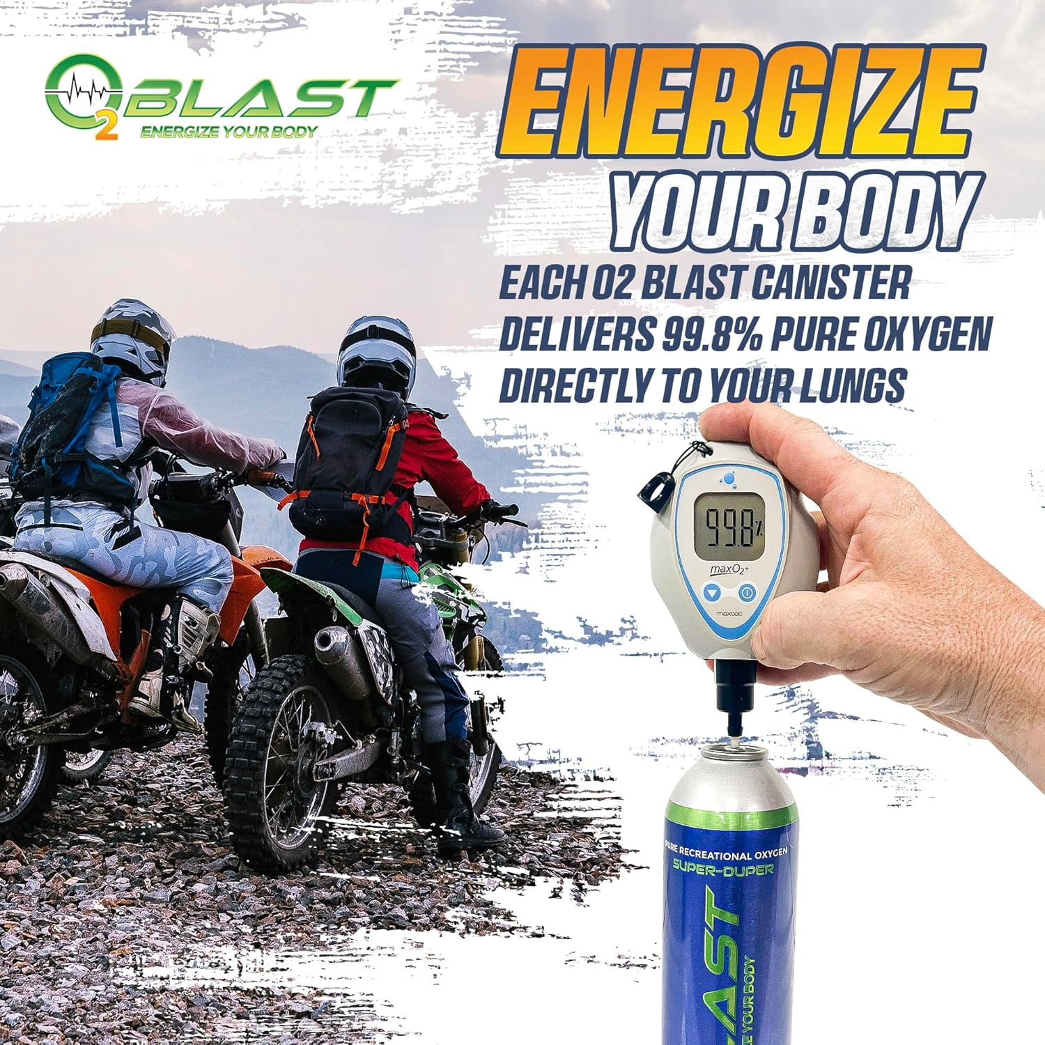 O2 Blast“ Pure Oxygen for Energy, Recovery & Performance - 10-Liter and 4-Liter Can with Sanitary Flip Top Cap, 10-Liter Can with Custom Breathing Mask, Pack of 3