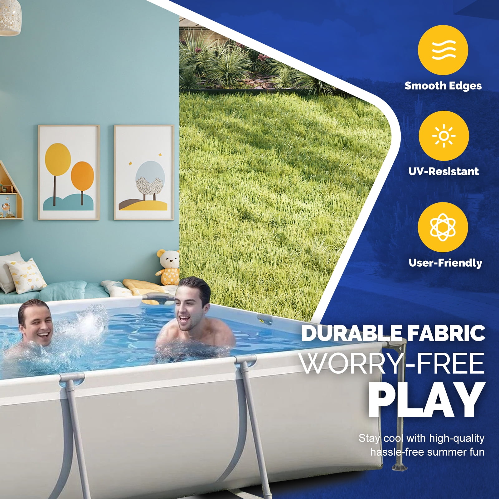 Honeydrill 10ft x 6.8ft x 25.6in Frame Above Ground Pool Set with Filter Pump, Gray