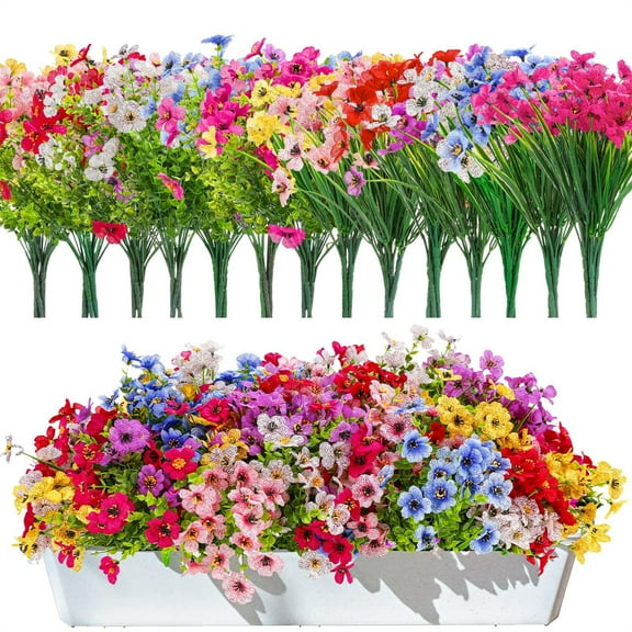 ZXNWN Clearance Sales A Bunch of Artificial Plants and Flowers for Outdoor Decoration Plastic Spring and Summer Flowers Colorful Daisies and Morning Glories Hanging Flowerpots Suitable