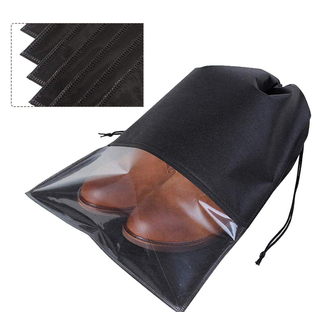 12PCS Shoe Bags for Travel - Large Dustproof Drawstring Shoes Pouch Packing Organizers for Men & Women, Black（storage bag only）