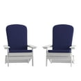 thumbnail image 2 of Emma + Oliver Set of Two All-Weather Poly Resin Folding Adirondack Chairs for Indoor/Outdoor Use in White with Blue Cushions, 2 of 15