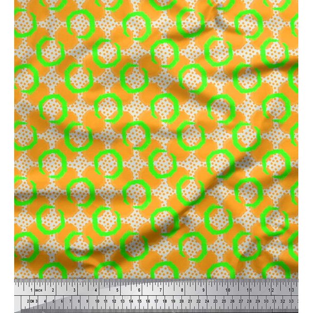 Soimoi Poly Georgette Fabric Dot,Circle & Honeycomb Design Geometric Printed Fabric 1 Yard 42 Inch Wide