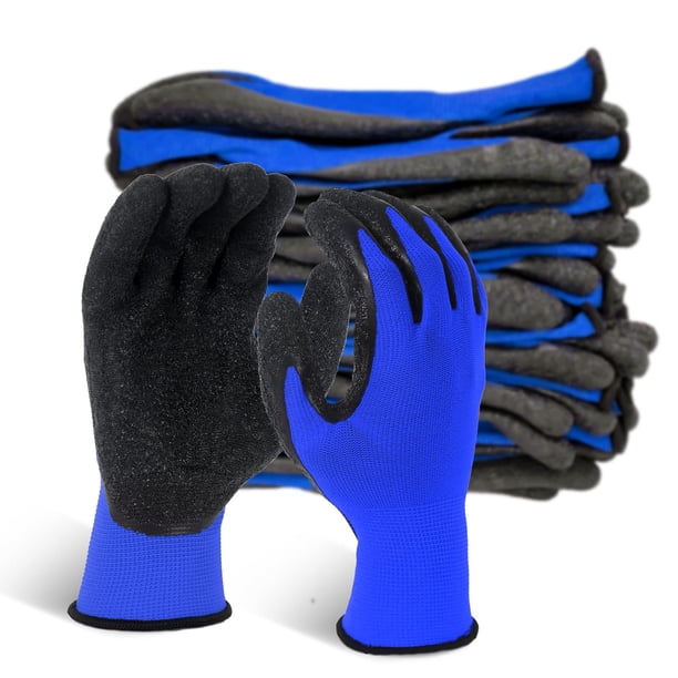 Guantes de seguridad con revestimiento de látex arrugado Evridwear, grandes, azules, 12 pares