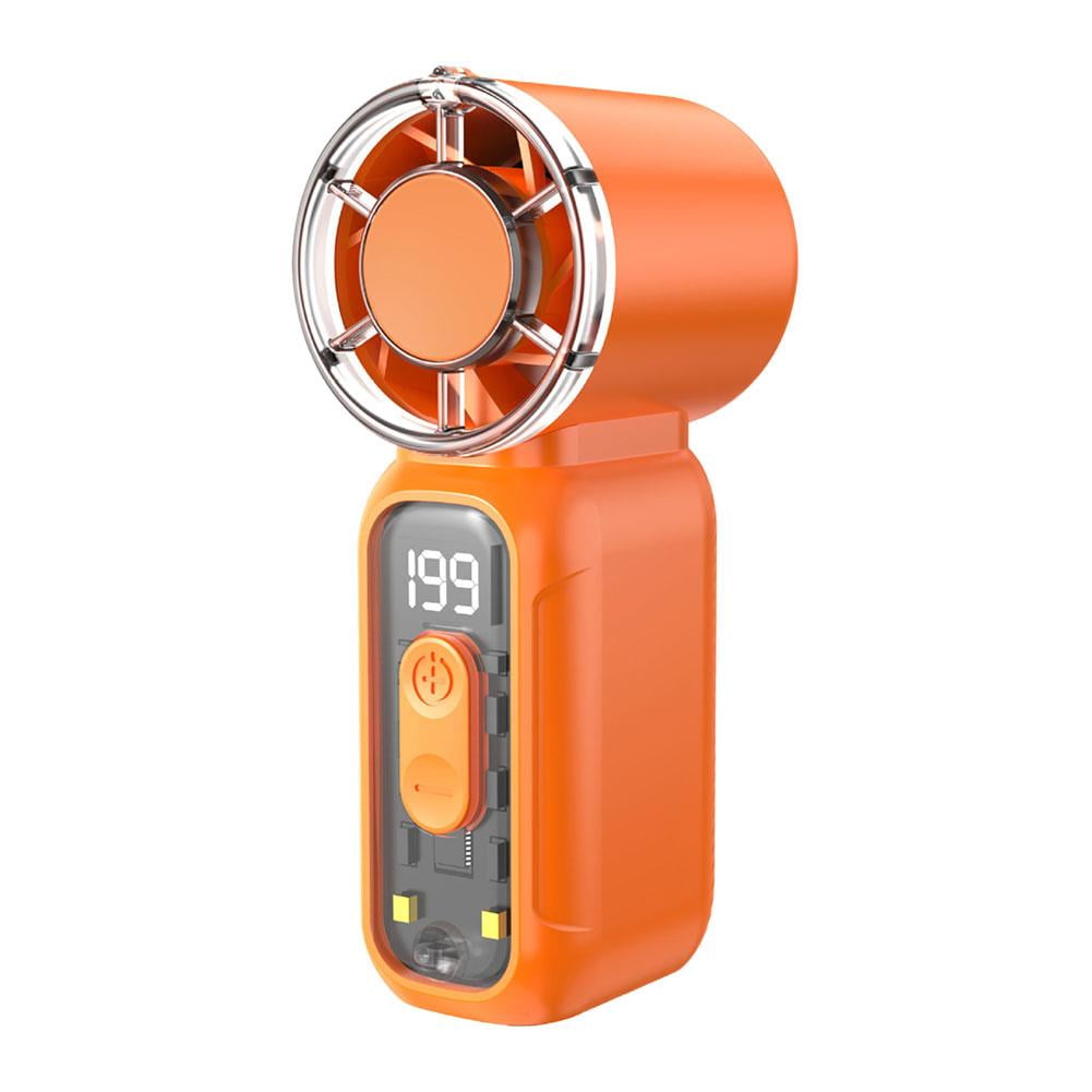 Portable Handheld Neck Fan, Mini USB Rechargeable Fan with 5-Speed Adjustable, Built-in Flashlight, Lightweight for Travel & Outdoors(Orange)