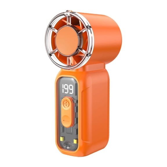 Portable Handheld Neck Fan, Mini USB Rechargeable Fan with 5-Speed Adjustable, Built-in Flashlight, Lightweight for Travel & Outdoors(Orange)