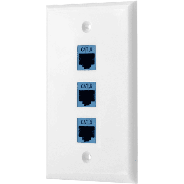 3Pack 3-Port Ethernet Wall Plate, RJ45 Wall Plate with RJ45 Inline Coupler Insert,Cat6 Jack Wall Plate