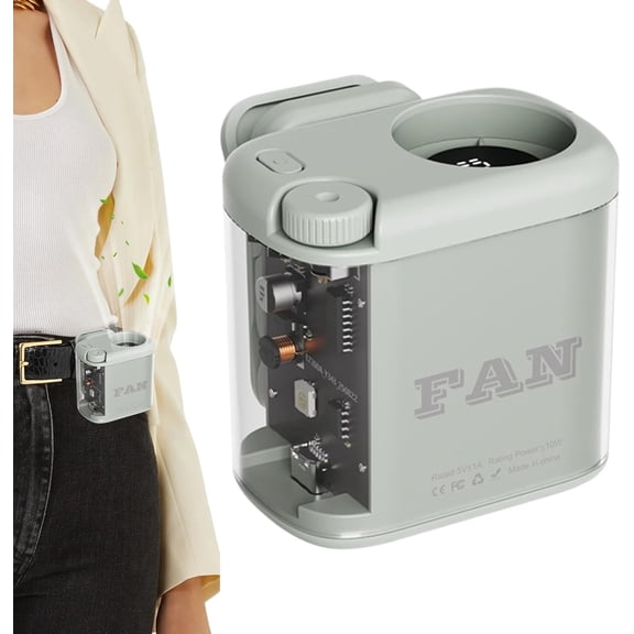 Portable Waist Fan, Clip-On USB Rechargeable with Power Display