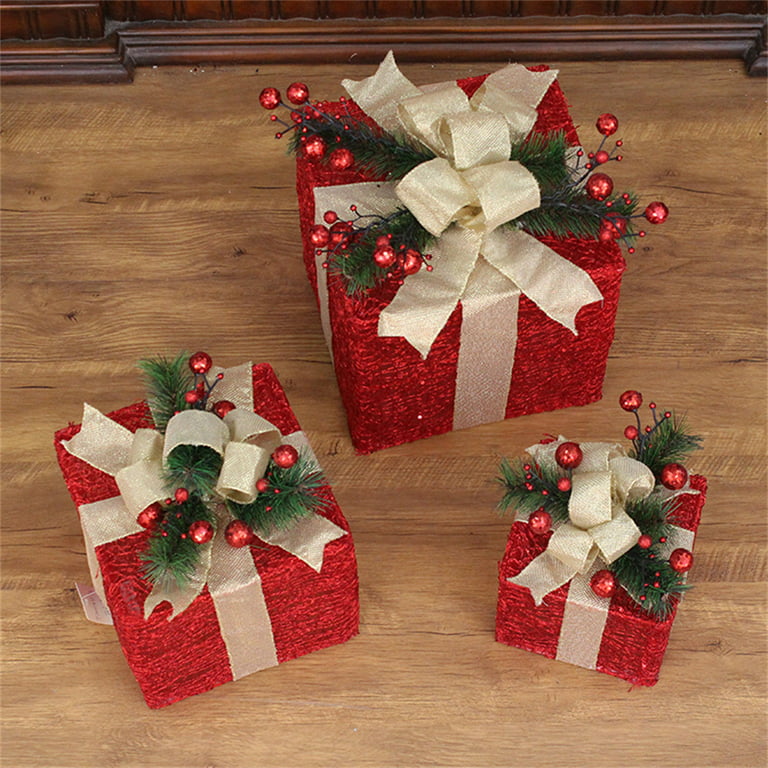 3 Pcs Xmas Nesting Box for Gift Wrapping Party Decor, Christmas Decorative Stacking Boxes, Red