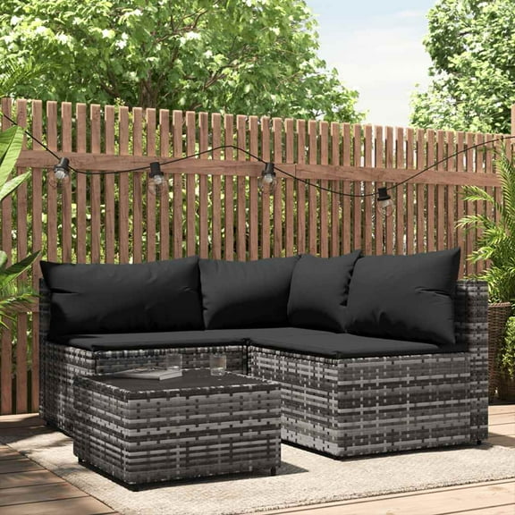 vidaXL 4 Piece Patio Lounge Set with Cushions Gray Poly Rattan