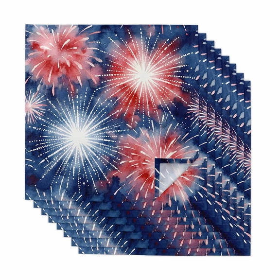 4th of July Cloth Napkins, Independence Day Patriotic Fireworks Red Blue Washable and Reusable Dinner Napkins Set of 8, Table Napkin for Kitchen Party Birthday Wedding Hotel Housewarming 20"x20"