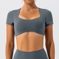thumbnail image 2 of OSOLU Women Short Sleeve Crop Tops Yoga T-Shirt Tshirts Tee Bare Feel Solid Color For Running & Fitness Holiday Dailywear, 2 of 5