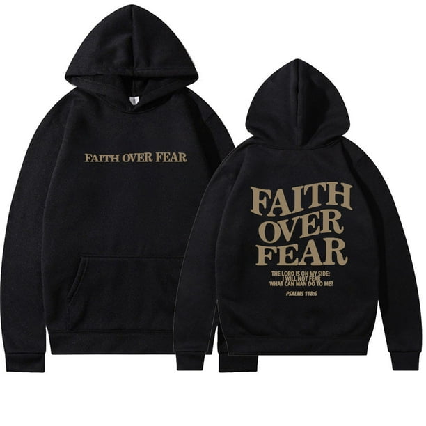 Sudadera con capucha cristiana "La fe vence el miedo", sudadera con capucha de Jesús de talla grande, ropa de calle de moda, jersey de algodón para hombres y mujeres.