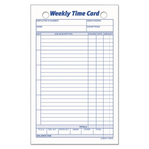 Weekly Employee Time Cards, One Side, 4.25 x 6.75, 100/Pack Weekly Employee Time Cards, One Side, 4.25 x 6.75, 100/Pack