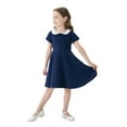 thumbnail image 5 of mgoYE 2t Girl Dress Easter Girl's Peter Pan Collar Dress Short Sleeve Casual Flare Skater Dresses(Navy,7-8 Years), 5 of 6